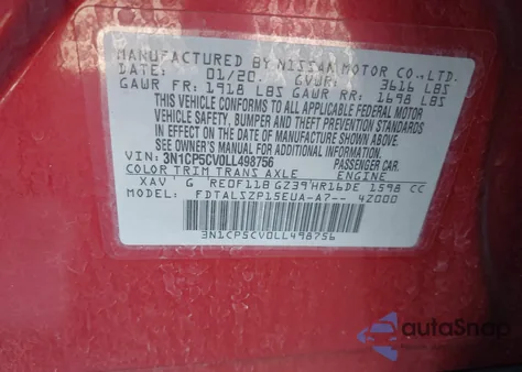 2020 Nissan Kicks Sv Xtronic Cvt from USA, damaged, VIN 3N1CP5CV0LL498756